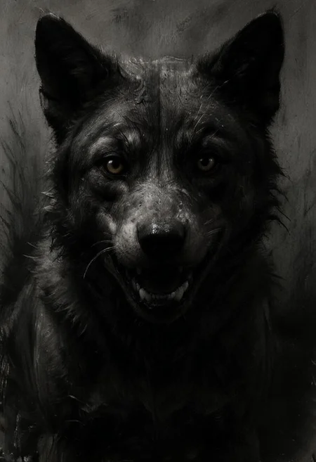 In artist style of (Gerhard Richter:1.1) and (Zao Wou Ki:1.1) and (Cy Twombly:1.1). Inspired by (Julie Mehretu:1.1) and (Jean-Marc Bustamante:1.1). Exceptional charcoal drawing of a wolf puppy attack.
(Horror:1.9) masterpiece. oppressive, frightening. (extreme close-up:1.5) illusion of perfect wolf puppy attack. (sketch:1.7), radical imperfection. only partially colored. rough and sloppy canvas. complete darkness. extreme focus white shining teeth.
wolf puppy attacking viewer. (so close that you can feel the teeth on your skin). Clean Abstraction. golden hues. demonic yellow eyes.
Outstanding composition, dynamic and vivid attack. shark bite from the complete darkness.