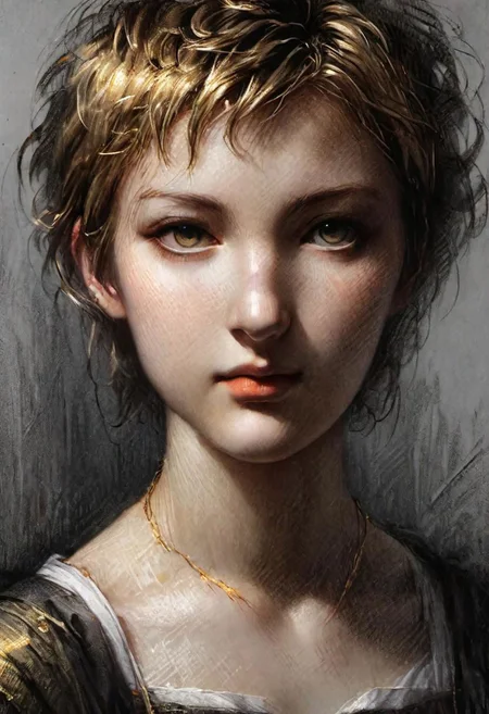 (masterpiece), 
1girl, 
short hair,
gold energy unleashed,
upper body shot,
dark,
 HDR, highly detailed, 32k, 
looking at viewer,
perfect face feature,