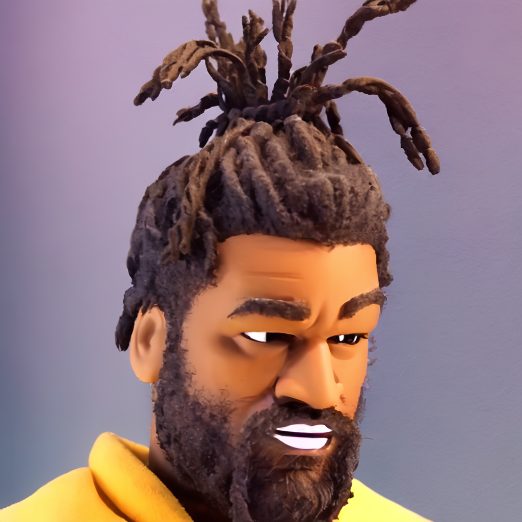 a photo of a cinematic still of rhwrld , dreads in a bun in the style of rbtchkn <lora:riiahworldxl:1> rhwrld <lora:jcoleXL:0.7> robot chicken, rbtchkn, robot chicken tv show, stop motion, depth of field , close up