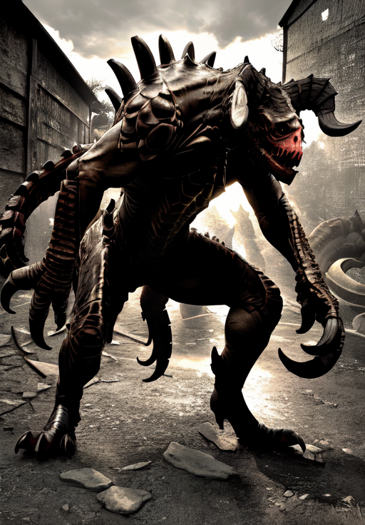 <lora:Deathclaw:0.8>, deathclaw, horror \(theme\),, (masterpiece, best quality, absurdres, detailed, ultra-detailed:1.3)