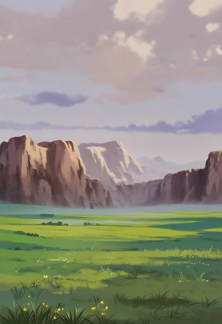 ZPDXL3, score_9, score_8_up, score_7_up, masterpiece:1.2), (4k, high quality, best quality:1.2), highly detailed, (realistic comic style:1.2), background, (landscape shot), long shot, zoomed out shot, abandoned, a sprawling expanse of rocky land, patches of bare dirt, clear skies, wildlands, Grain windmill off far away, field of wheat, fluffy clouds, wheat wagon far away, multicolored sunset