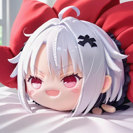 <lora:Haunted Bean Plushie v2 GLoRA PDXL Anzhc:1>, haunted bean plushie, <lora:ageha_pony_v1:0.8>, STAGEHA, white hair, hair ornament, open mouth,, BREAK score_9, score_8_up, score_7_up, score_6_up, source_anime, best quality,