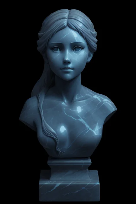girl in a cave, [anime lineart:0.4], marble portrait bust