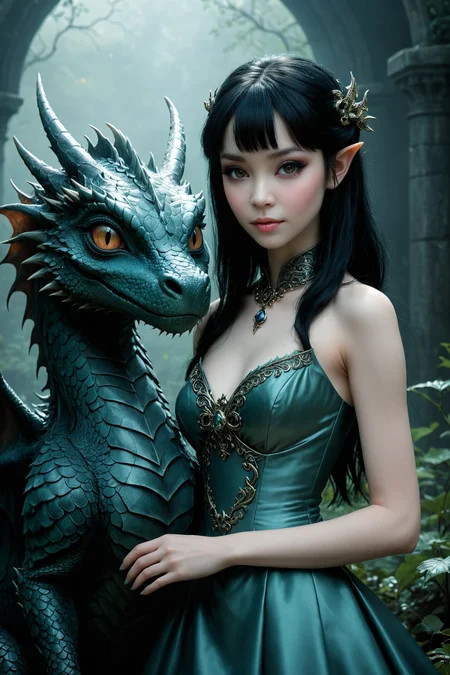 movie still <lora:juggernaut_cinematic:1.00> by ((( Lori Earley ) and  Yuumei ) and  Francis Ernest Jackson ) and  Tom Bagshaw ,   cute 18 year old woman and her pet dragon  ,   <lora:more_art:0.40><lora:faetastic:0.25><lora:midjourney:0.30>