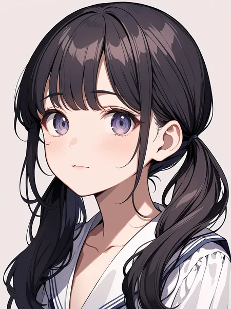 masterpiece,ultra-detailed,best quality,8K,illustration,cute face,clean skin ,shiny hair,girl,ultra-detailed-eyes,simple background, <lora:add-detail-xl:1> <lora:osage_XL_V1.0:1> osage, low twintails