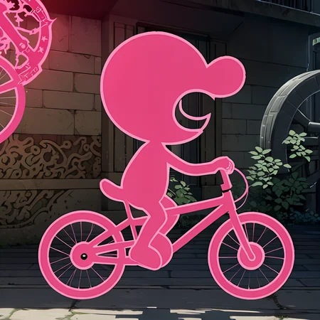mrgameandwatch, pink silhouette, red outline, riding bike, <lora:MrGameAndWatch-000020:0.9> , (anime, masterpiece, intricate:1.3), (best quality, hires textures, high detail:1.2), (4k),(incredibly detailed:1.4),UHD, 8K, ultra detailed
