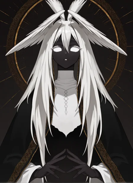 masterpiece, best quality,1girl, miria, white eyes, white hair, long hair, head wings, colored skin,extra arms, <lora:Miria:1>