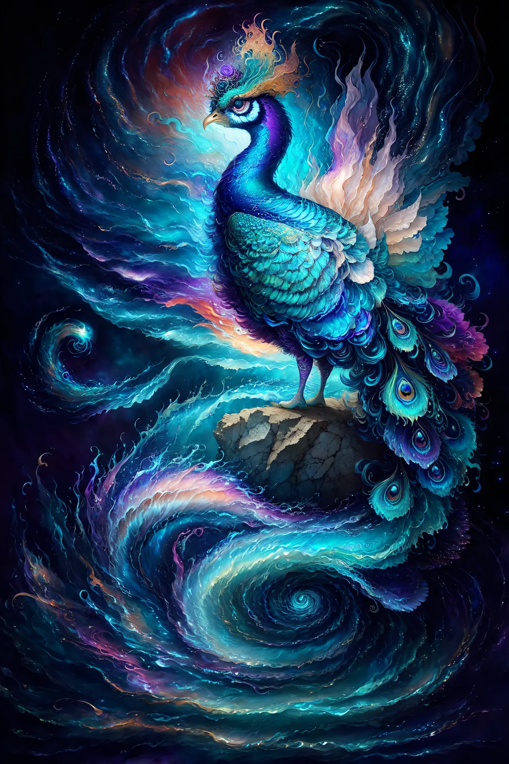 Style-SwirlMagic, Portrait of a beautiful peacock, by Ismail Inceoglu, Gazelli, james jean, Anton Fadeev and Yoshitaka Amano, insanely detailed, 8k resolution, digital art, trending on artstation, Vibrant Colours, chibi style, a masterpiece, adorable friendly lovely