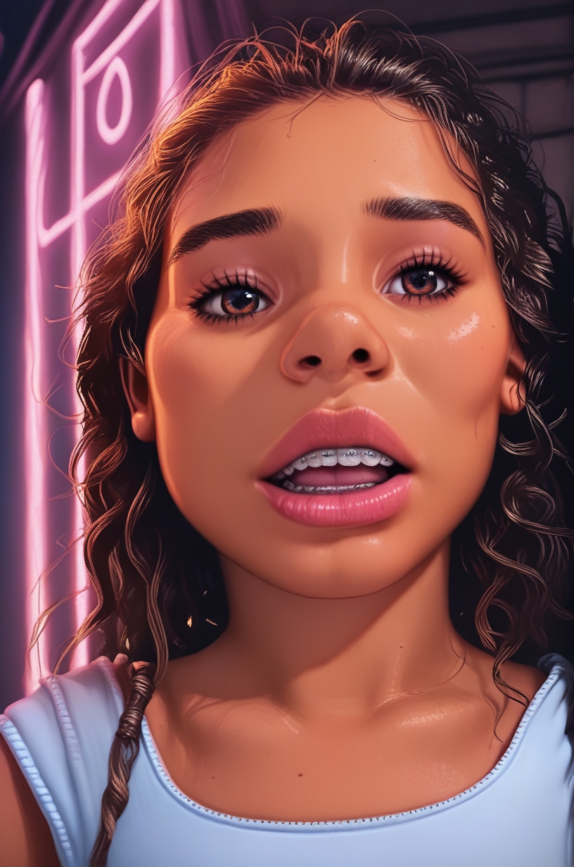 g0th1c, glowing, neon lights, score_9, score_8_up, score_7_up, score_6, score_5, score_4, source_cartoon, realistic, princess Moana from above, close-up, lips,rating_questionable, lowrise, midriff, ,open mouth,8r4c3t4n<lora:8r4c3t4n-000009:.95> nose, <lora:adventurewitcheswould:0.3> <lora:g0th1c2XLP:0.8>