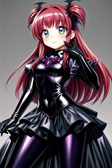 Bad_End_Precure, evil corrupted princess wearing dark pastel (ruffled:1) (gleaming latex:1) gown with (long latex vampire cloak:1) and latex gauntlets, soft lighting, ruffles,
(vmpr),
<lora:more_details:1>,