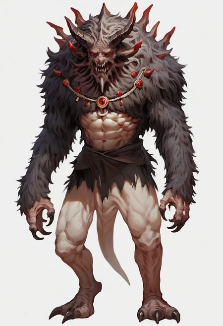 score_9, score_8_up, score_7_up, score_6_up, score_5, score_4_up, Fhunger, male focus, white background, horns, red eyes, full body, simple background, abs, claws, monster, solo, no humans, muscular, standing, 1boy