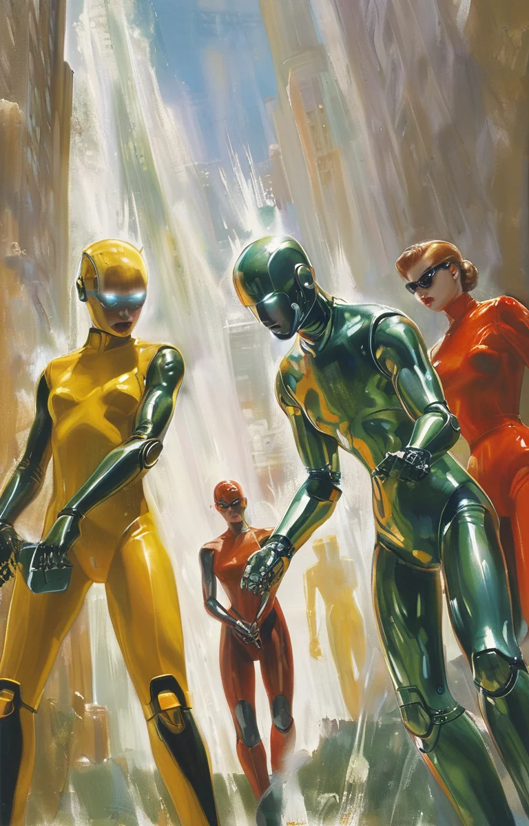 masterpiece,best quality,<lora:tbh234-sdxl:0.9>,illustration,style of Alex Ross portrait of Housework robots