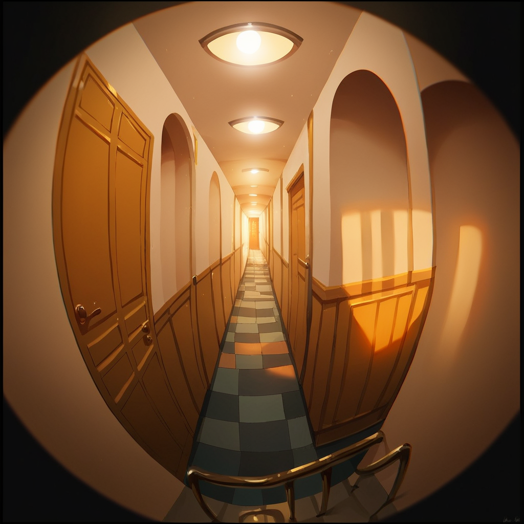 score_9, score_8_up, score_7_up, score_6_up,  <lora:f1sh3y3XLP:1> f1sh3y3, 1boy, hallway, black border