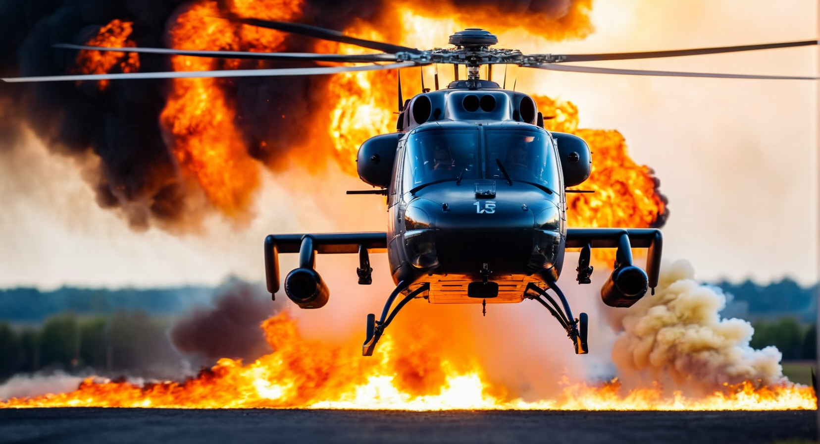 cinematic film still of  <lora:cinematic explosion style:1.5>
a helicopter flying in front of a bunch of fire cinematic explosion style, shallow depth of field, vignette, highly detailed, high budget, bokeh, cinemascope, moody, epic, gorgeous, film grain, grainy