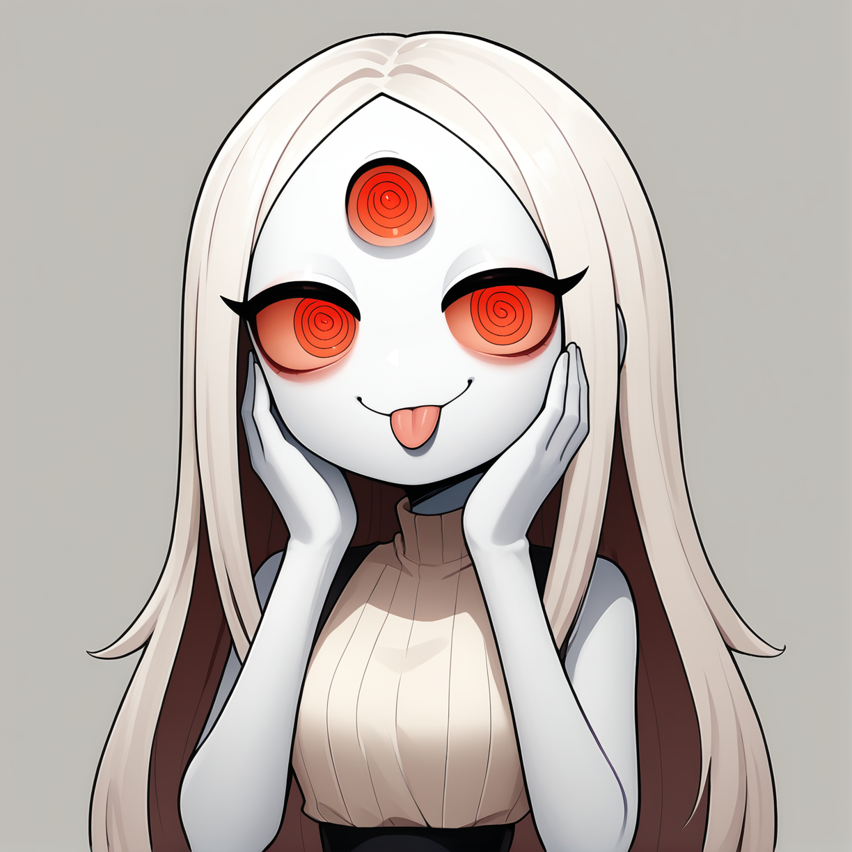 1hr9y9, <lora:1hr9y9-10:1.0>, narrow waist, long hair,  smug, extra eyes, looking to the side, looking at viewer, hand on own face, tongue out, cute face,