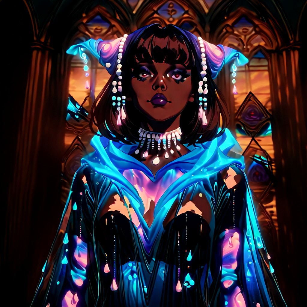 Realistic art, cinematic art, Bioluminescence translucent bodies. Everyone is wearing shattered glass Bioluminescence translucent Pearl transparent Neon robes, 32k. The ten are having a meeting with others citizens that look the woman but different colors. Five men and five women bioluminescence translucent. Model Aitubo Waifu v2 Style None LoRA SDXL Dragon Style Image Dimension 832 x 1216 Masterpiece, hyper realistic, full view, they are a bioluminescence translucent cathedral the same color as the woman robes, bioluminescent translucent pearl neon hair, detailed realistic bioluminescence translucent skin, different color women and men Bioluminescence translucent bodies.