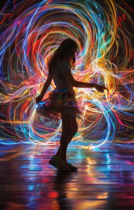masterpiece,best quality,<lora:tbh247-sdxl:0.9>,illustration,style of Light painting tech genius teenage girl