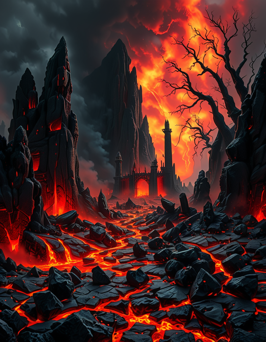 A terrifying and surreal depiction of the depths of Hell. The landscape is vast and nightmarish, filled with jagged obsidian cliffs, rivers of molten lava, and towering spires of blackened rock. The sky is a swirling vortex of crimson and black, illuminated by eerie, flickering flames. Chains dangle from massive, decaying arches, and tormented souls writhe in agony, their ghostly figures stretching toward the burning sky. Demonic creatures with twisted horns and glowing eyes lurk in the shadows, watching hungrily. The ground is cracked and scorched, exhaling thick plumes of sulfuric smoke. In the distance, a colossal, menacing throne made of skulls and bones looms over the infernal landscape, occupied by a shadowy, horned figure. The atmosphere is thick with despair, enhanced by a dramatic, chiaroscuro lighting effect that contrasts the deep shadows with the hellish glow of the flames. Hyper-realistic, highly detailed, dark fantasy style.
<lora:SDXLFaeTastic2400:0.4> <lora:extremely_detailed:0.4> extremely detailed,<lora:depths_of_h3ll:1>,depths of h3ll, Masterpiece,best quality,hi res,8k,hi res,8k,award winning,(sharp focus, intricate, highly detailed),