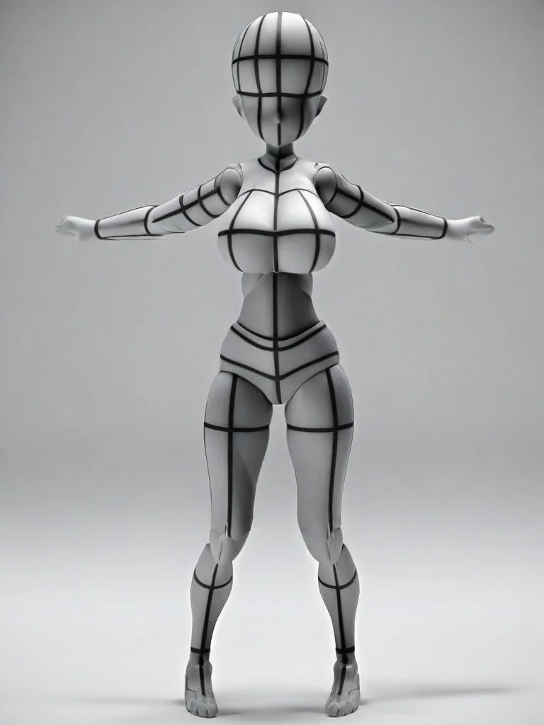 score_9,score_8_up,score_7_up, source_anime,
bodychan, 3d, grey skin, wireframe, faceless, bald, 1girl, solo, breasts, large breasts, standing, simple background, white background, medium breasts, monochrome, full body, greyscale, colored skin (t-pose:1.6), joints
