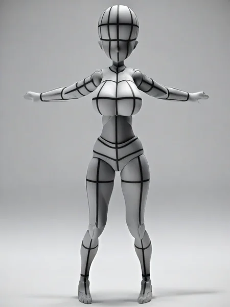 score_9,score_8_up,score_7_up, source_anime,
bodychan, 3d, grey skin, wireframe, faceless, bald, 1girl, solo, breasts, large breasts, standing, simple background, white background, medium breasts, monochrome, full body, greyscale, colored skin (t-pose:1.6), joints