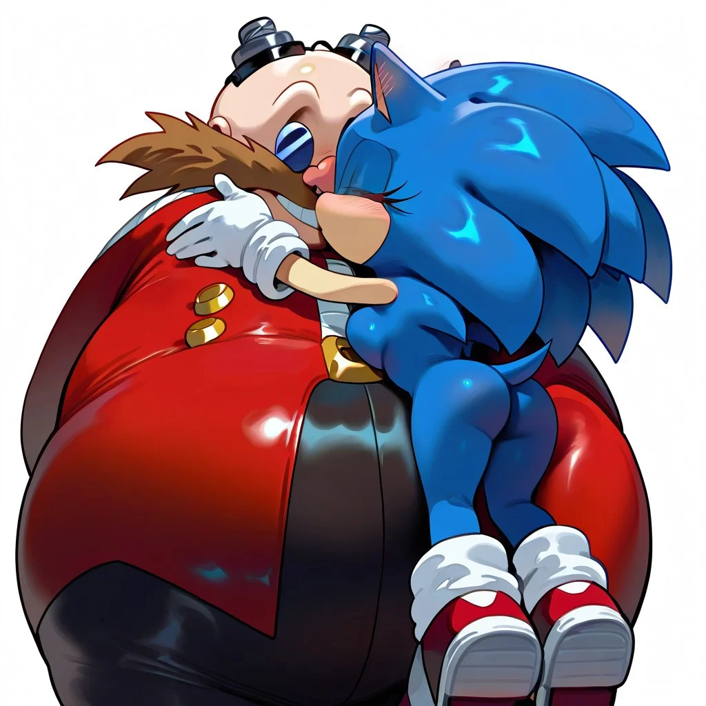 kissing, romantic kissing, soft blush, cute, masterpiece, absurdres, highres, easynegative, expressiveh, ((perfect face, proper anatomy, perfect proportions)), HMOAF, furry and non-furry, 
((duo only)), ((Dr Eggman and femSonic the Hedgehog)), ((size difference)), high resolution, cute, ((perfect face, proper anatomy, perfect proportions)), blushing, ((bald human male and anthro female hedgehog)), 
[((Dr Eggman)), Eggman, 1boy, 1man, gloves, glasses, white gloves, auburn facial hair, round blue glasses, goggles on head, (mustache), bald head, red suit, gold tie, black boots, black pants, tall fat male, smirking,]
((female furry blue hedgehog)), 1woman, 1girl, ((female Sonic)), Sonic_the_Hedgehog, female sonic the hedgehog, blue fur, green eyes, white gloves, red sneakers, ((long thick eyelashes on sonic))