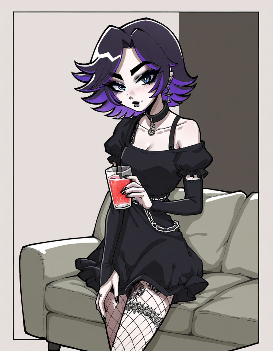score_7_up, score_8_up, score_9, 1girl, solo, afs_ksusha, ksusha_def_afs_outfit, perfectrelaxing on her couch, holding glass, (drinking)