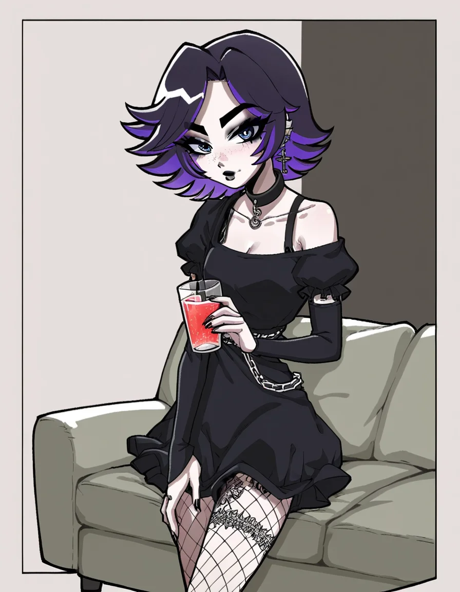 score_7_up, score_8_up, score_9, 1girl, solo, afs_ksusha, ksusha_def_afs_outfit, perfectrelaxing on her couch, holding glass, (drinking)