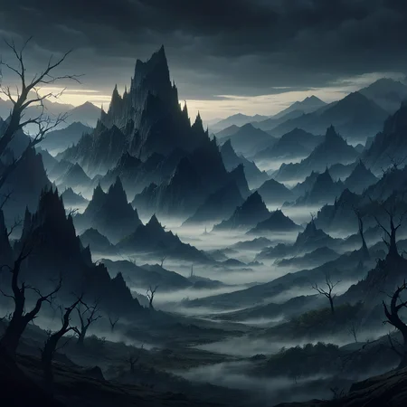 masterpiece,high resolution,detailed,
gothicstyle, scenery, tree, outdoors, mountain, no humans, cloud, sky, fog, cloudy sky, bare tree, landscape, nature
, <lora:Ghotic_haunted_world:0.8>