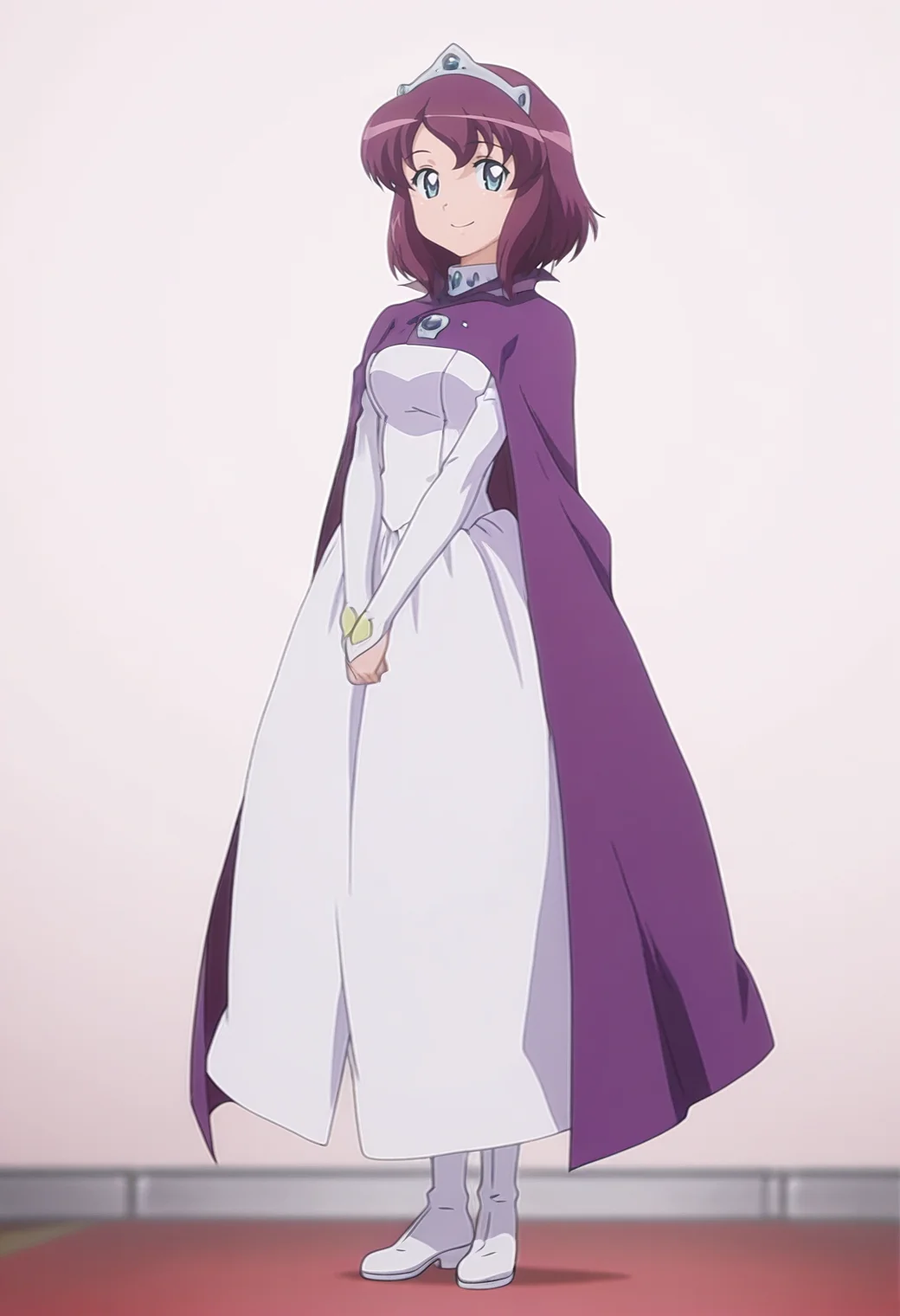 masterpiece, best quality, amazing quality, anime screencap, anime coloring, 1girl, solo, <lora:DX888Henrietta:1> henrietta de tristain,blue eyes , purple hair, short hair, __tiara, purple cape, white dress, long dress, white boots, ,BREAK __background_colors__ __background_types__ (simple background:1.2) BREAK (dynamic pose:1.2), looking at viewer, smile, __GESTURES/RANDOM/SFW__ __POSES/*__