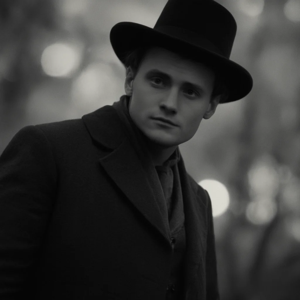 cinematic film still of <lora:rotated view Style:1>
rotated view, a man in a top hat and coat,solo,1boy,hat,monochrome,greyscale,male focus,realistic,Dutch Angle Style,Dutch tilt Style,canted angle Style,or oblique angle Style,cinematic film look,dramatic light , rotated view, shallow depth of field, vignette, highly detailed, high budget, bokeh, cinemascope, moody, epic, gorgeous, film grain, grainy