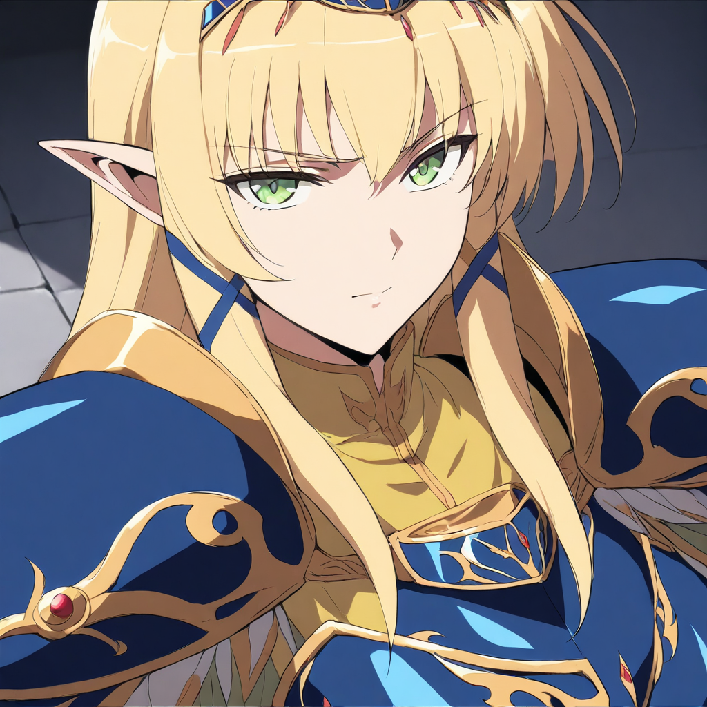 (masterpiece,high score,great score,absurdres),looking at viewer,1girl,solo,upper_body,portrait,armor,<lora:Angelica ag4o v1:1> angelica, blonde hair, pointy ears, long hair, green eyes,