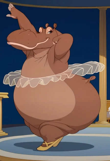 score_9, score_8_up, score_7_up, BREAK, furry female, full body, indoors, hippopotamus, sideways, standing, sketch, blue background, yellow ballet slippers, dancing, transparent tutu, open eyes, seductive looks, curvy body, in bed, lying in bed,