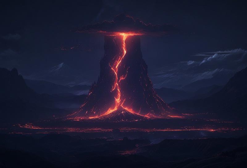 SilverPulse volcano, magma and lava, red glowing SilverPulse, volcano erupting