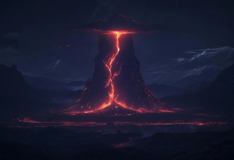 SilverPulse volcano, magma and lava, red glowing SilverPulse, volcano erupting