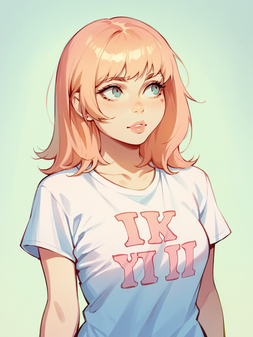 score_9, score_8_up, score_7_up, score_6_up, 1girl, curvy, t-shirt, <lora:1ly4XLP:1> 1ly4