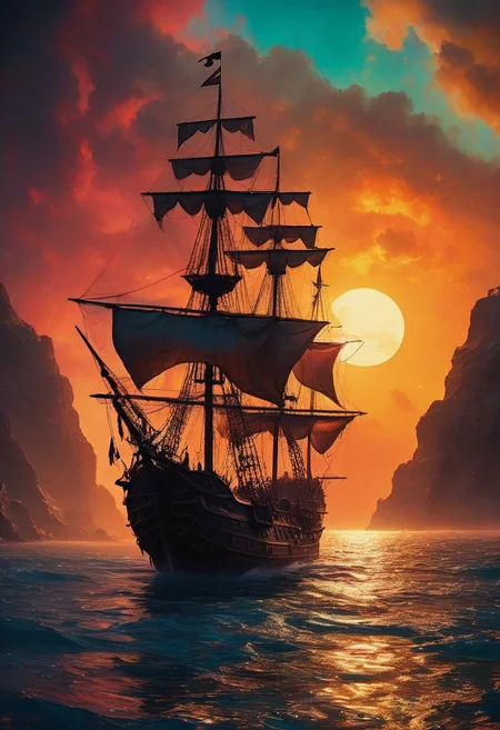 (sailing on vast expansive completely viscous liquid dreamscape gooey organic surface material with gleaming:1.28) sap, (pitch black dark midnight:1.2), miniature (immense scale magnificent ancient tattered pirate ship flying at world's edge:1.4), (multicolor vibrant RGB spectrum blended mixing:1.2), (lava:0.4) (lamp, swirling amorphous liquid rising bubbling into sky hovering floating, bioluminescent glowing:1.26) particles, (sloshing backwash), non-newtonian (fluid:1.24), (prismatic color grading), 4k, highres, best quality, dramatic, cinematic, epic, (concept art, digital art, realistic, professional masterpiece, dynamic, (curvilinear perspective), tilt shift, iris blur, bokeh, sharp clarity:1.2), zavy-flrscnc, fine intricate details, interior lit, great lighting, dappled soft lighting, volumetric lighting, detailed highlights, rim lighting