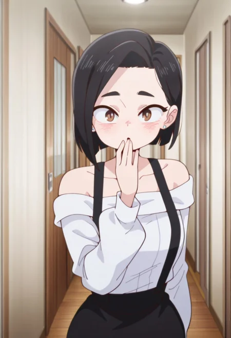 masterpiece, best quality, amazing quality, very aesthetic, absurdres, diives,
anime coloring, anime screencap, masterpiece, best quality, amazing quality,
<lora:Sanae_Yamada_The_Dangers_in_My_Heart_-_Illustrious_V2:1>
1girl, solo, brown eyes, black hair, earrings, blush, short hair, jewelry, indoors, off-shoulder shirt, stud earrings, shirt, collarbone, off shoulder, looking at the viewer, bare shoulders, long sleeves, Sanae white shirt with suspenders outfit, hand to mouth, mouth open, cowboy shot
,diives