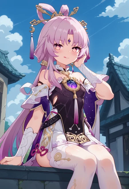 score_9, score_8_up, score_7_up, BREAK source_anime, masterpiece, anime screencap, shiny skin,
1girl, solo,
blush, licking lips ,
selfiemirror,
from below,
female focus,
sexy,
looking at viewer ,
hand on own face,
sitting ,
fuxuan,
outdoors,
<lora:fuxuan.pony:1>