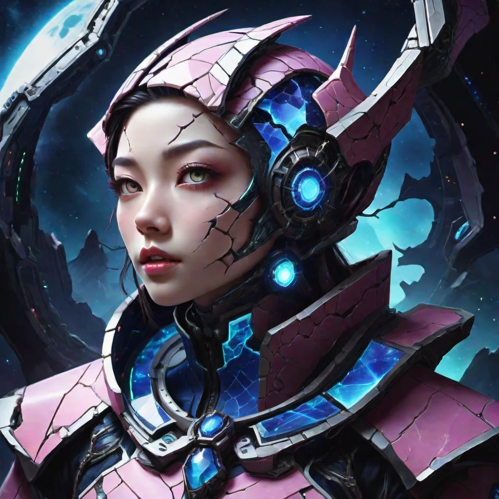 hyper detailed masterpiece, dynamic, awesome quality,DonMFr4ck7ur3dUnd3rw0rldXL female hundred years old, athletic, east asian, amber eyes, overbite jaw, round cheeks, curved forehead, heart face shape, nasal septum, pink choppy haircut hair, anger, dancing gracefully in a magical ritual, invoking the power of movement, enigma, shadow manipulation (creating and controlling shadows) , crystal attunement, holding crystals to amplify magical energy, enchanted moonlight, ethereal light, a floating garden in space, with plant life thriving in controlled environments aboard a space station <lora:DonMFr4ck7ur3dUnd3rw0rldXL-000006:1>