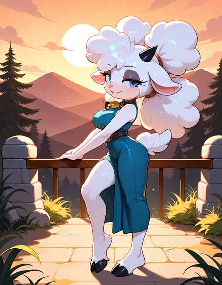 masterpiece, best quality, very aesthetic, absurdres,
outdoors,
posing,
full body, seductive smile, parted lips, long eyelashes,
<lora:Lanolin_v01_NAIXL:1>
Lan0l1n,1girl,solo,furry,furry female,sheep girl,white hair,long hair,sheep ears,black horns,blue eyes,eyeshadow,animal nose,neck bell,body fur,white fur,sheep tail,hooves,