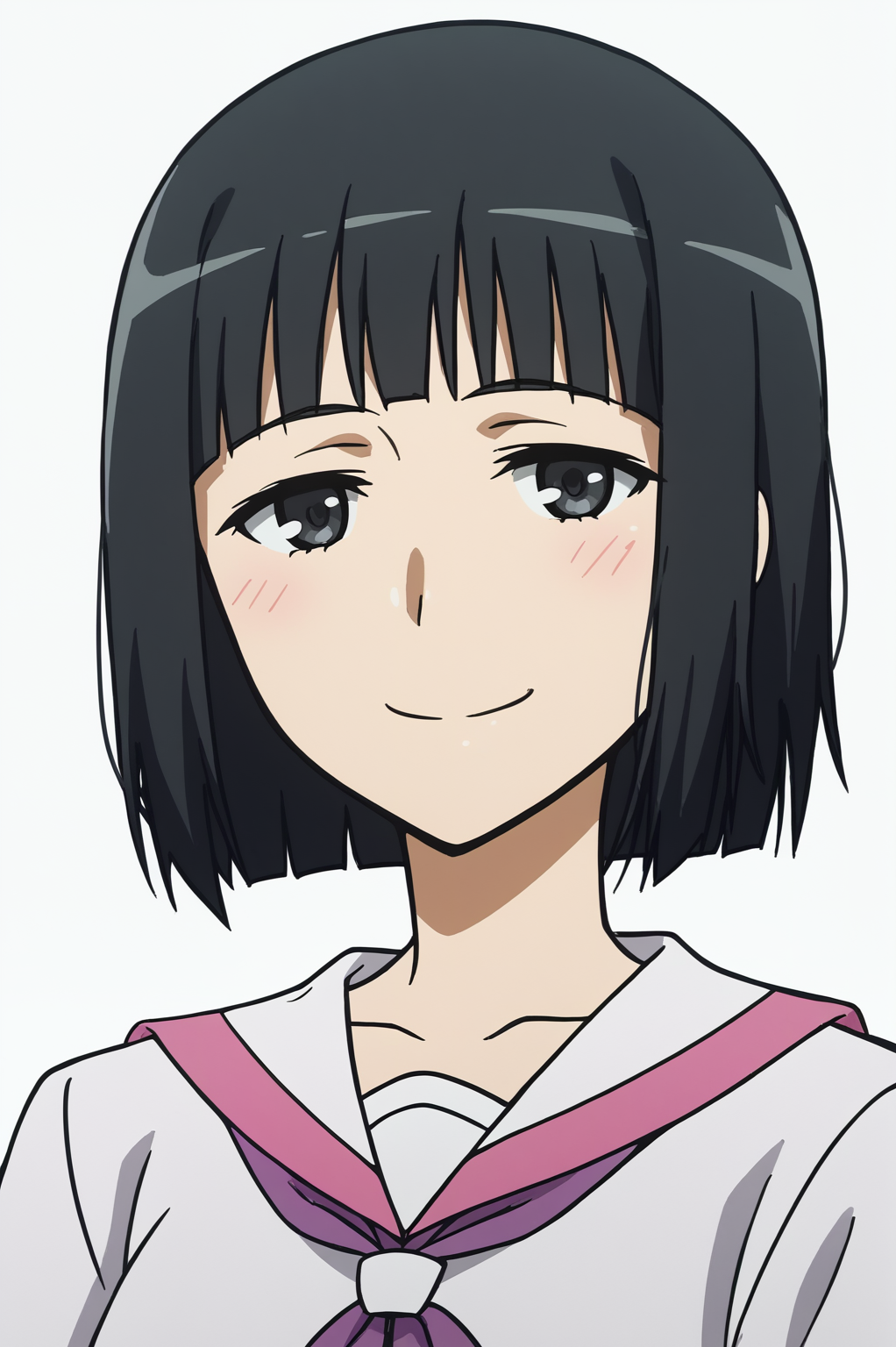 <lora:ANEMEWWW:0.8>, white background, Rikou Takitsubo, upper body, smile