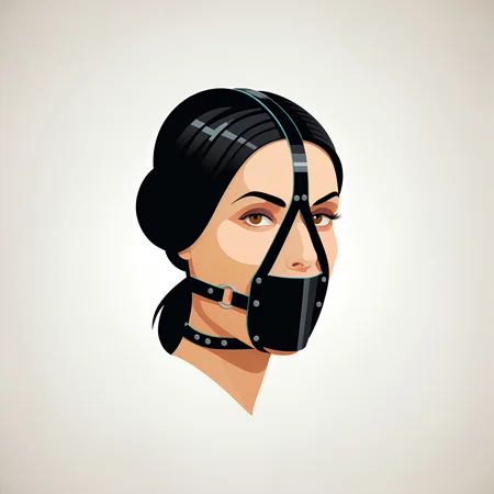 (vector illustration, lineart, stylized art, flat color, logo, icon:1.5), ch, (white background: 1.6), black hair, a beautiful woman, black panelgag, brown eyes