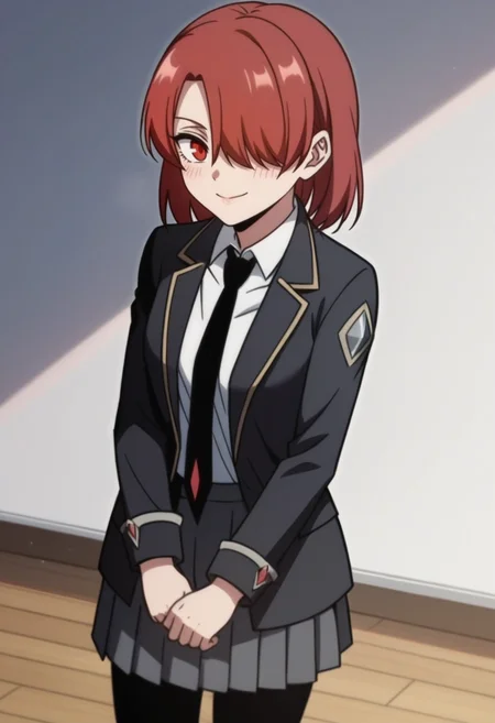 score_9, score_8_up, score_7_up, source_anime,anime screencap, anime coloring,intricate details,rating_safe, masterpiece, best quality,
(best quality, absurd res, ultra detailed),1girl, ((solo)), good eyes,perfect eyes,,detailed eyes, zPDXLxxx , zPDXL3,detailed, detailed face, <lora:add-detail-xl:3>,
BREAK
<lora:Chloe:0.8>, Chloe, 1girl, red eyes, red hair, 
medium hair, hair over one eye,,
school uniform, black jacket, white shirt, necktie, pleated skirt, pantyhose,
BREAK
solo, standing, 
smirk,
