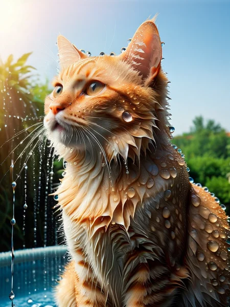 photo of ais-waterdrops cat, hot sunny day <lora:Waterdrops_Style_SDXL:1>