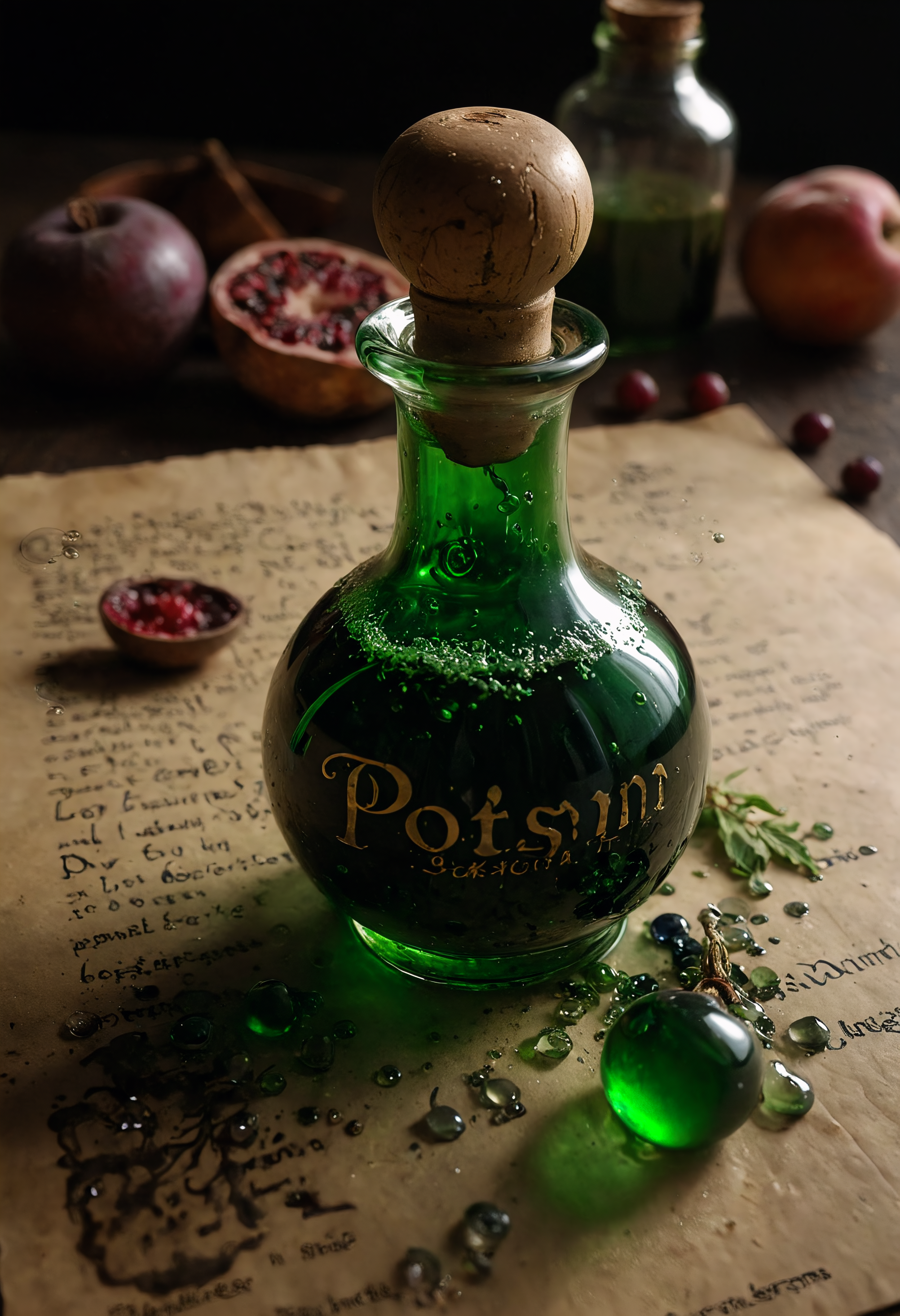 __Camera Views/cameraView/tilt-shift shot__
__200+ (NSFW and SFW)/background/gothic__
An illustrated medieval terrifying recipe of a "Poison of the Abyss" made with ingredients including: (Nightshade berries, Arsenic crystals, Viper poison). The potion shimmers with a sickly, (((acid green))) luminescence <lora:aidmaLightPainting-v0.1:0.5> Light Painting, ((bubbling ominously)) within a worn glass vial. The text is Old English and Bonaventura Berlinghieri, scrawled in an ancient, [demonic:0.8] script on (((parchment page))), is barely discernible. Intricate details, dark fantasy, [muted:0.6] colors, high resolution, best quality, macabre, creative, ominous, danger, chilling, detailed, dramatic lighting. ((extreme close-up on the bubbling surface of the potion:1.2)), sharp focus, hyperrealistic, full of details, deep shadows, (green:1.1), (black:1.1)
__200+ (NSFW and SFW)/camera/Nikon D850 DSLR Camera__, (masterpiece, award winning artwork) many details, extreme detailed, full of details, Wide range of colors, high Dynamic <lora:add-detail-xl:1> <lora:WildcardX-XL-Detail-Enhancer:0.9> <lora:aidma-Image Upgrader-v0.1:1> <lora:SDXLFaeTastic2400:0.085> <lora:MJ52:0.185> <lora:sinfully_stylish_SDKL:0.11> <lora:casting shadow style v2:0.1> <lora:CinematicStyle_v1:0.42> casting shadow style, cucoloris patterned illumination