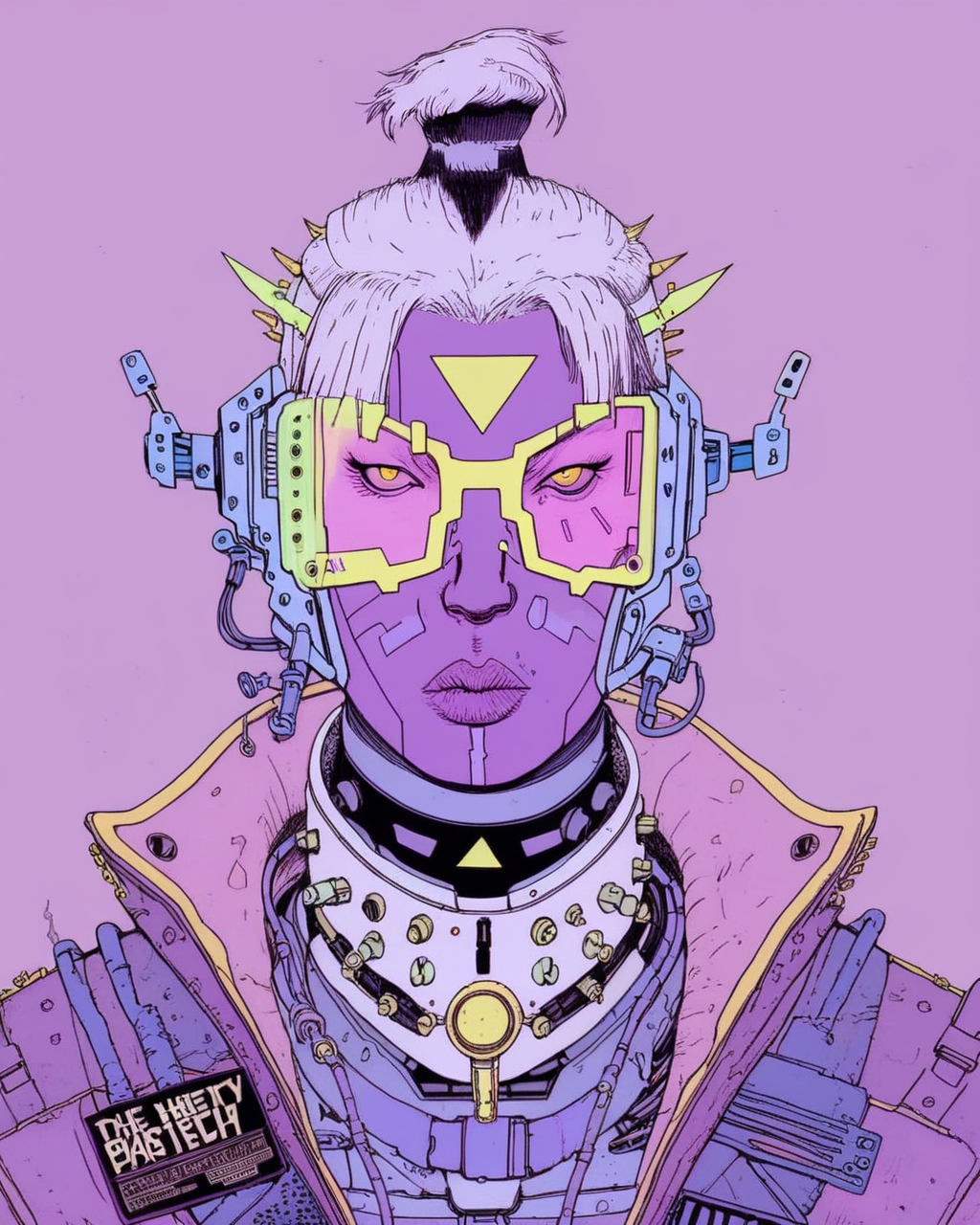 a drawing of a man in a purple outfit, josan gonzales, ( cyberpunk ), futurepunk <lora:deathburgerxl:1>