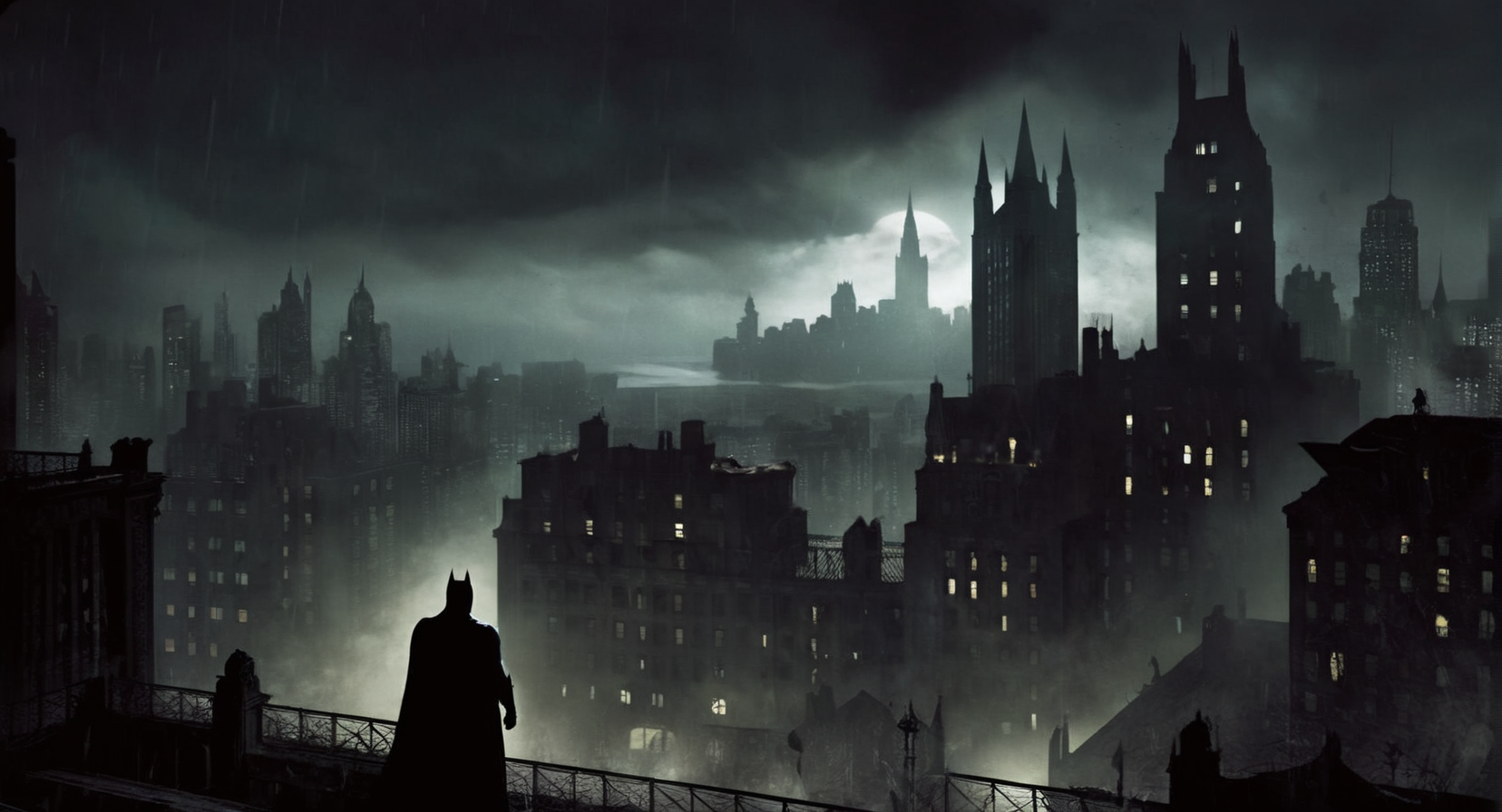 Dark Fantasy Art of  <lora:Gotham City:1.2>
Gotham City a batman scene with a city in the background, dark, moody, dark fantasy style
