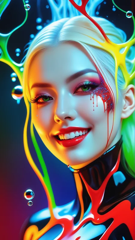 A girl, laughing, Colorful colors, surrounded by water bubbles, photo of a girl in the style of Kawacy, Masterpiece, Oil painting drawn in anime style, head close - up, exaggerated perspective, Tyndall effect, water drops, mother - of - pearl iridescence, Holographic white, chess queen outfit, anime girl, girl with a pretty face, white gold hair, green eyes, goth girl, ((sexy school uniform)), wearing a stylish very sexy school uniform, with a funny expression on her face, Hellwalker, incombing death, black bloody veins growing and intertwining out of the darkness, oozing thick yellow blood, veins growing and pumping blood, (chubby female body:0.8), vascular networks growing, connecting, explanding, red veins everywhere, zdzislaw beksinski, (sharp colors:1.3), (rainbow skin:1.1), (Infrared:1.2), ultra detailed, intricate, ((dry brush, ultra sharp)), (surrealism:1.4), (disturbing:1.5), beksinski style painting, satanic symbols, (full torso), full body in frame, centered body, kawaii, realistic, ((intricate details)), (pale gothic evil queen), ibrant, action-packed, detailed character design, reminiscent of fighting video games, black bloody veins growing and intertwining out of the darkness, oozing thick neon rainbow blood, veins growing and pumping blood, vascular networks growing, connecting, explanding, red veins everywhere, zdzislaw beksinski, (vibrant colors:1.1), dynamic pose, perfect face, (realistic eyes), perfect eyes, ((dark gothic background)), sharp focus