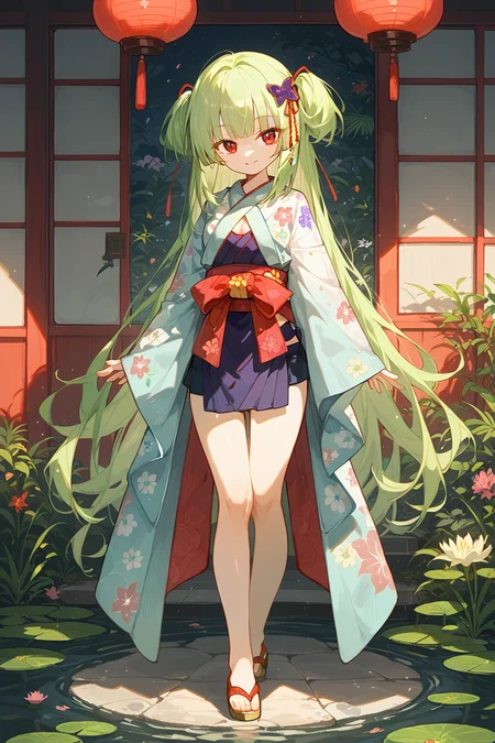 (score_9,score_8_up,score_7_up),<lora:congyu(Senren Banka)-v1:1>,congyu(Senren*Banka),lily pad,1girl,cleavage,long hair,solo,japanese clothes,very long hair,kimono,smile,green hair,looking at viewer,red eyes,yukata,standing,blonde hair,floral print,bangs,
good feet,anime,NSFW,expressive,amazing quality,ultra hd 32k,
