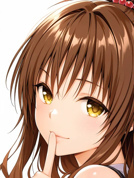 masterpiece,best quality,newest,
1girl,solo,
<lora:y_mikan_ilxl_v1.8:1>,y_mikan,brown hair,long hair,yellow eyes,hair ornament,hair bobbles,<lora:Fixhands_anime_bdsqlsz_V1:1>,dynamic_angle,cinematic_angle,seductive_smile,portrait,white background,simple_background,shushing,face_focus,